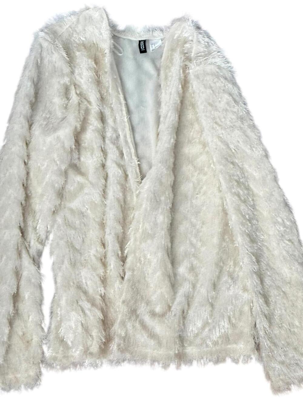 H&M Cream Faux Fur Shaggy Long Sleeve Open Front Cardigan Women’s Small